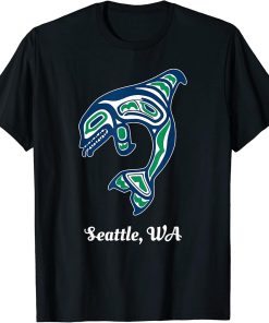 Blue Green Native American Seattle WA Orca Killer Whale T-Shirt