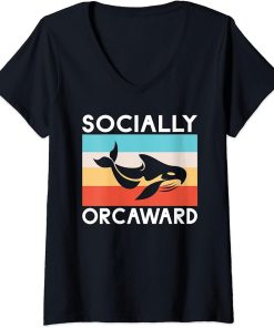 Womens Socially Orcaward funny Orca Whale V-Neck T-Shirt