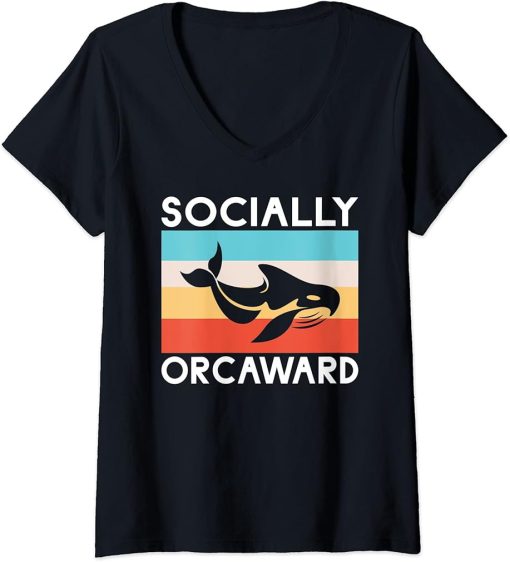 Womens Socially Orcaward funny Orca Whale V-Neck T-Shirt