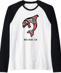 Big Sur, California Native American Orca Killer Whales Gift Raglan Baseball Tee