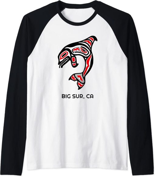 Big Sur, California Native American Orca Killer Whales Gift Raglan Baseball Tee