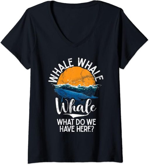 Womens Whales Watch Dolphin Pottwhal Funny Saying Orca Whale V-Neck T-Shirt