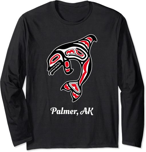 Native American Palmer AK Red Orca Killer Whale Long Sleeve T-Shirt